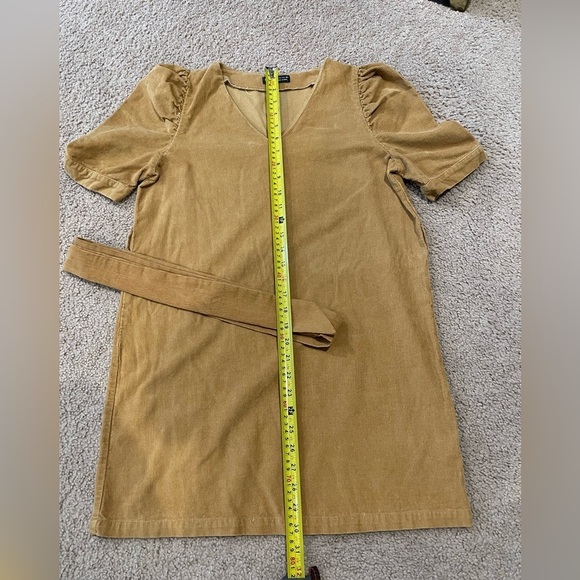 SHEIN V-neck Puff Sleeve Belted Tan/ Brown Mini Dress - Picture 4 of 9